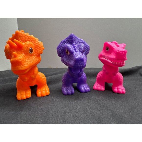 MidWood Brand Set Of 3 Vibrant Dinosaur Toys - Bright Orange Purple And Pink - Picture 1 of 6